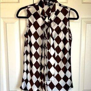 Nine West Brown & cream checkered ,Tie Front Blouse. S